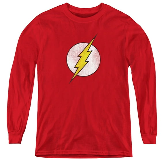Dc Flash - Flash Logo Distressed - Youth Long Sleeve Shirt - Large