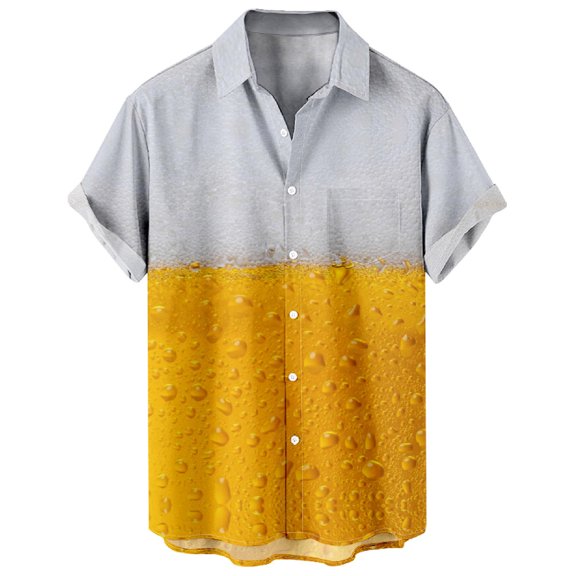 DDAPJ pyju Button up Beer Shirt for Men Funny 3D Print Short Sleeve T-Shirts Oktoberfest Party Lapel Tees Clothing