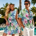 thumbnail image 3 of Yuyamidu Matching Hawaiian Outfits for Couples Summer Dresses for Women 2026 Mens Floral Button Down Shirt Round Neck Sleeveless Mini Dress Tank Loose Fit Dress Casual Pleated Tshirt Dresses Size S, 3 of 6