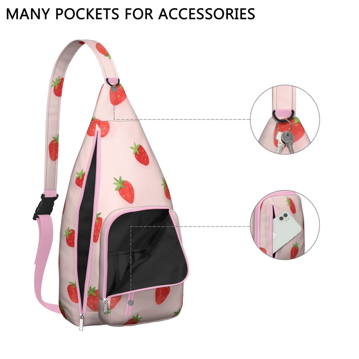 Crossbody Sling Bag for Men with Adjustable Shoulder Strap Shoulder Backpack Chest Bag Travel Hiking Casual Daypack Strawberry