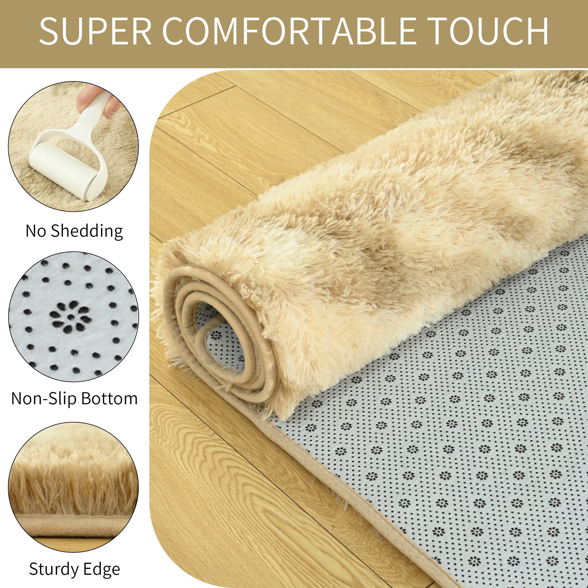 Arogan 6x9 Feet Area Rugs for Living Room Bedroom, Beige Soft Fluffy Shaggy Bedside Carpet, Machine Washable Indoor Floor Rug for Kids Home Decor Aesthetic