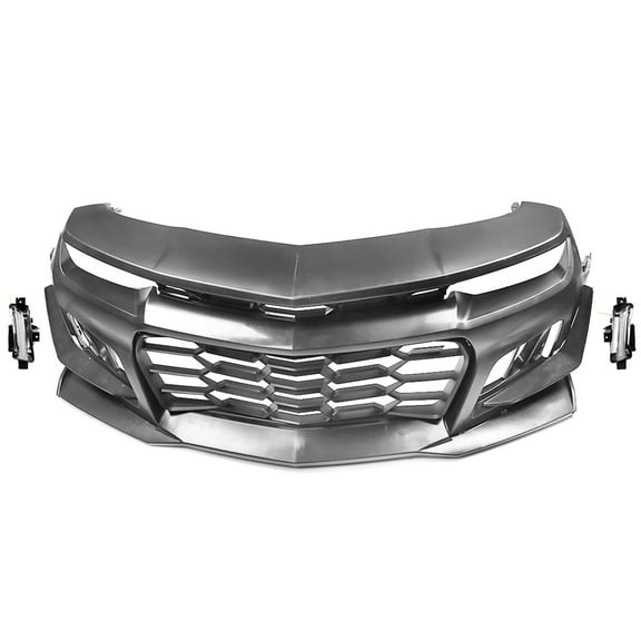 Ikon Motorsports Front Bumper Cover w/ Clear DRL Fog Lights Compatible with 2014-2015 Chevy Camaro 1LE Style Unpainted Front Bumper Conversion Body Kit PP