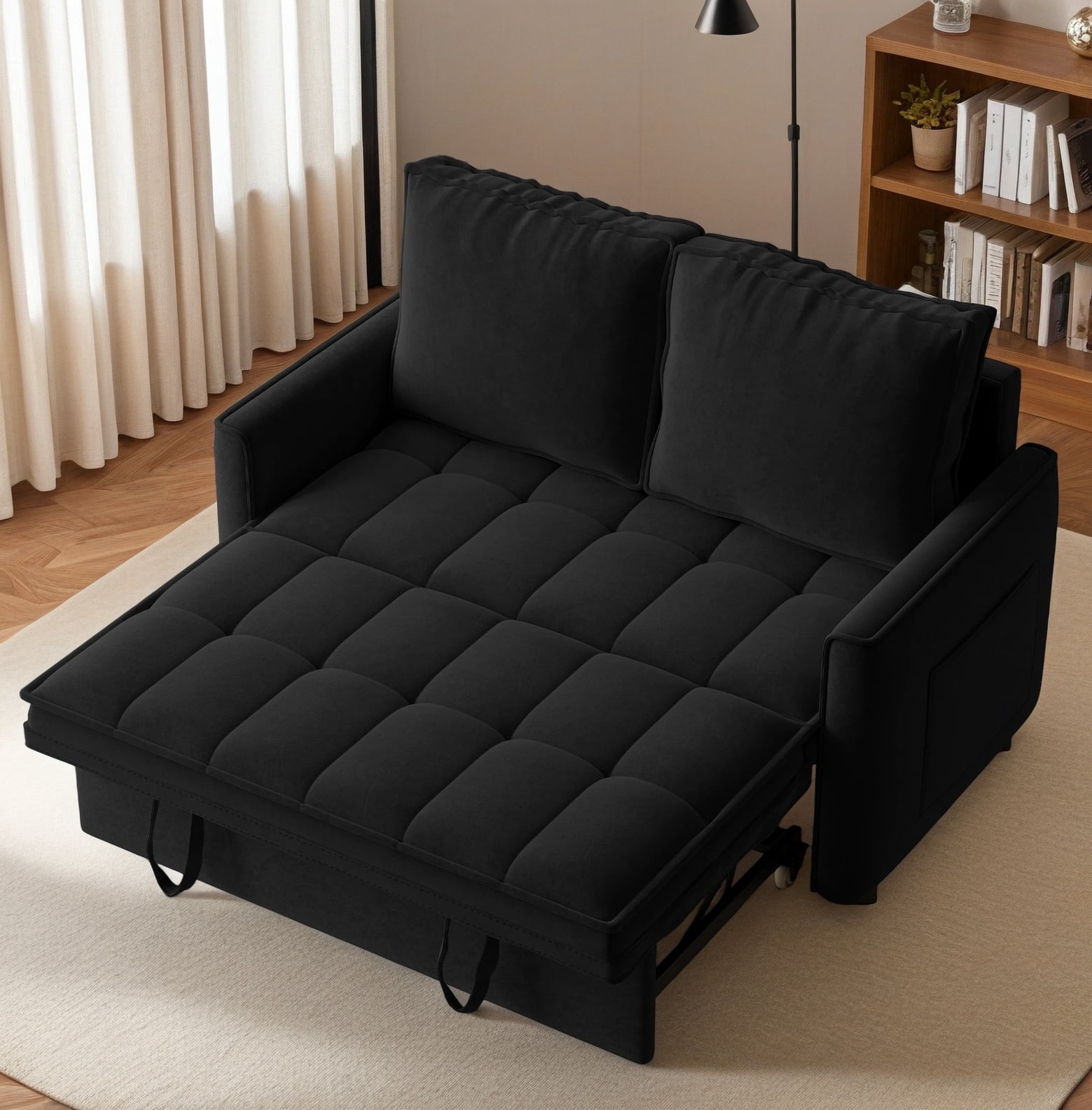 Rophefx 3-in-1 Pull Out Sofa Bed, Futon Sofa, Convertible Chenille Sleeper Chair Bed for Living Room,Black