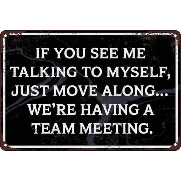 If You See Me Talking To Myself We're Having A Team Meeting Funny Metal Tin Sign Home Office Coffee Kitchen Wall Decor 12x8 Inch