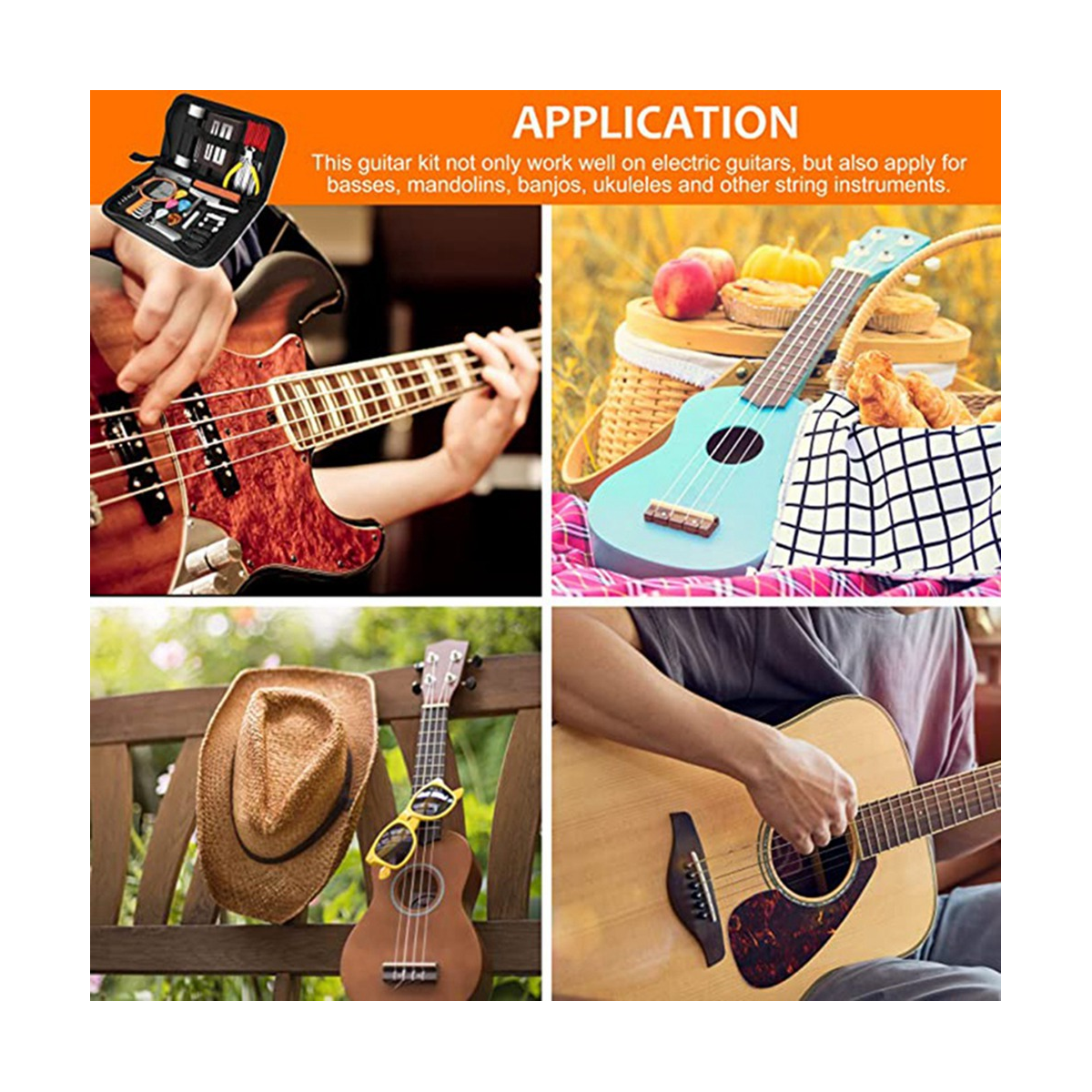 79Pcs Guitar Tool Kit, Guitar Accessories Guitar Repair Kit with Guitar String Plectrum Bridge Pins Gauges
