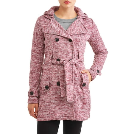 - Yoki Women's Double Breast Belted Fleece Jacket With Removable Hood