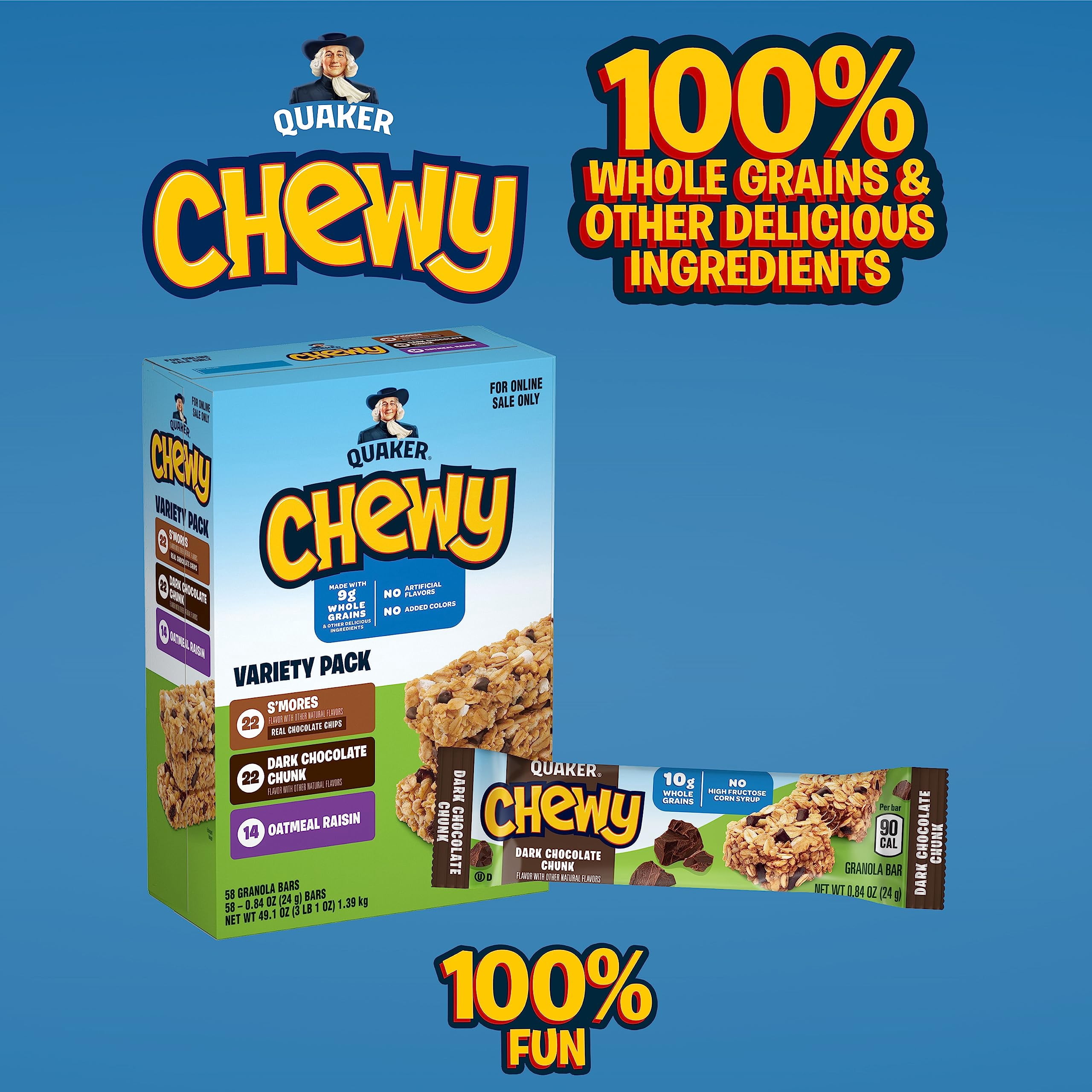 Quaker Chewy Granola Bars, 3 MDA05&nbsp;Flavor Back-to-School Variety Pack, 58 Count