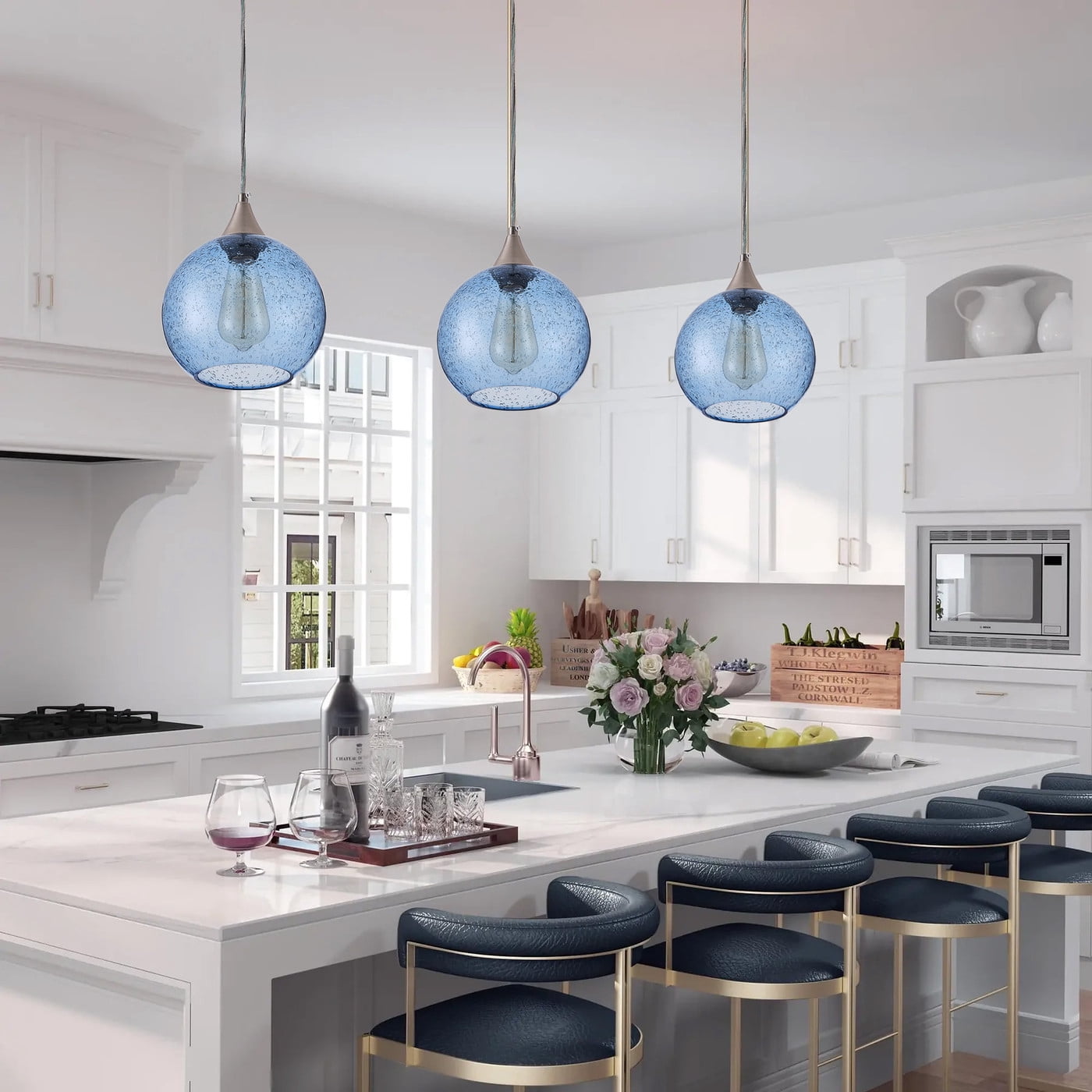 Aiwen Blue Glass Pendant Light Novelty Hanging Modern Home Light Fixture, image size:1400x1400