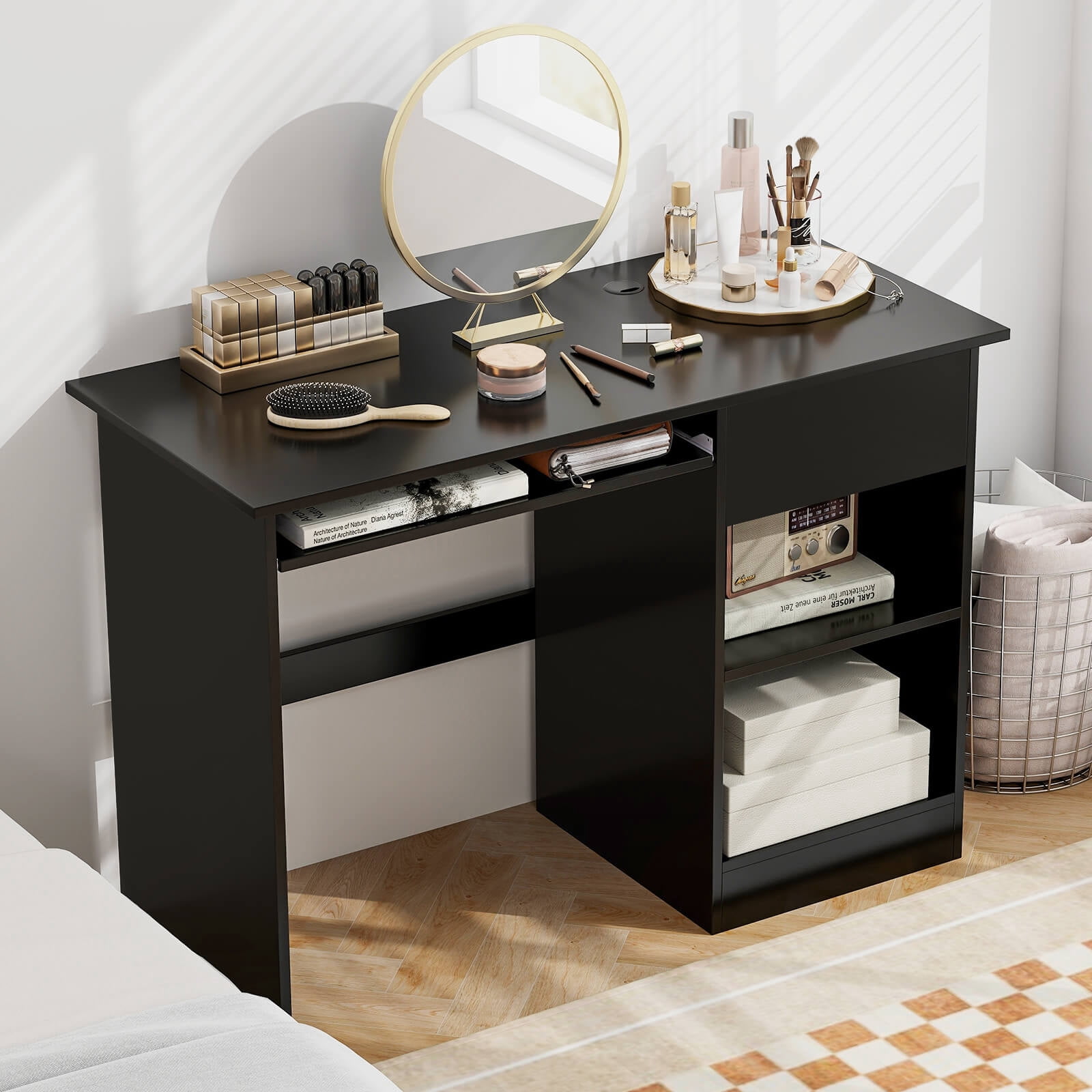 Costway Computer Desk Home Office Workstation Study Laptop Table with Keyboard Tray Drawer Black