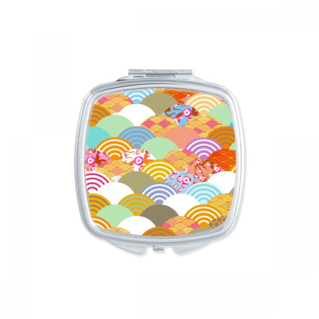 Geometry Squama Flowers Pattern Japan Square Mirror Portable Compact Pocket Makeup Double Sided Glass