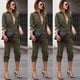 thumbnail image 2 of TRKIYQC mono de manga larga para mujer, chaqueta informal con solapa de botón, pantalones largos, monos con bolsillos, ropa de calle Sexy, ropa de discoteca verde TRKIYQC  perder, 2 of 7