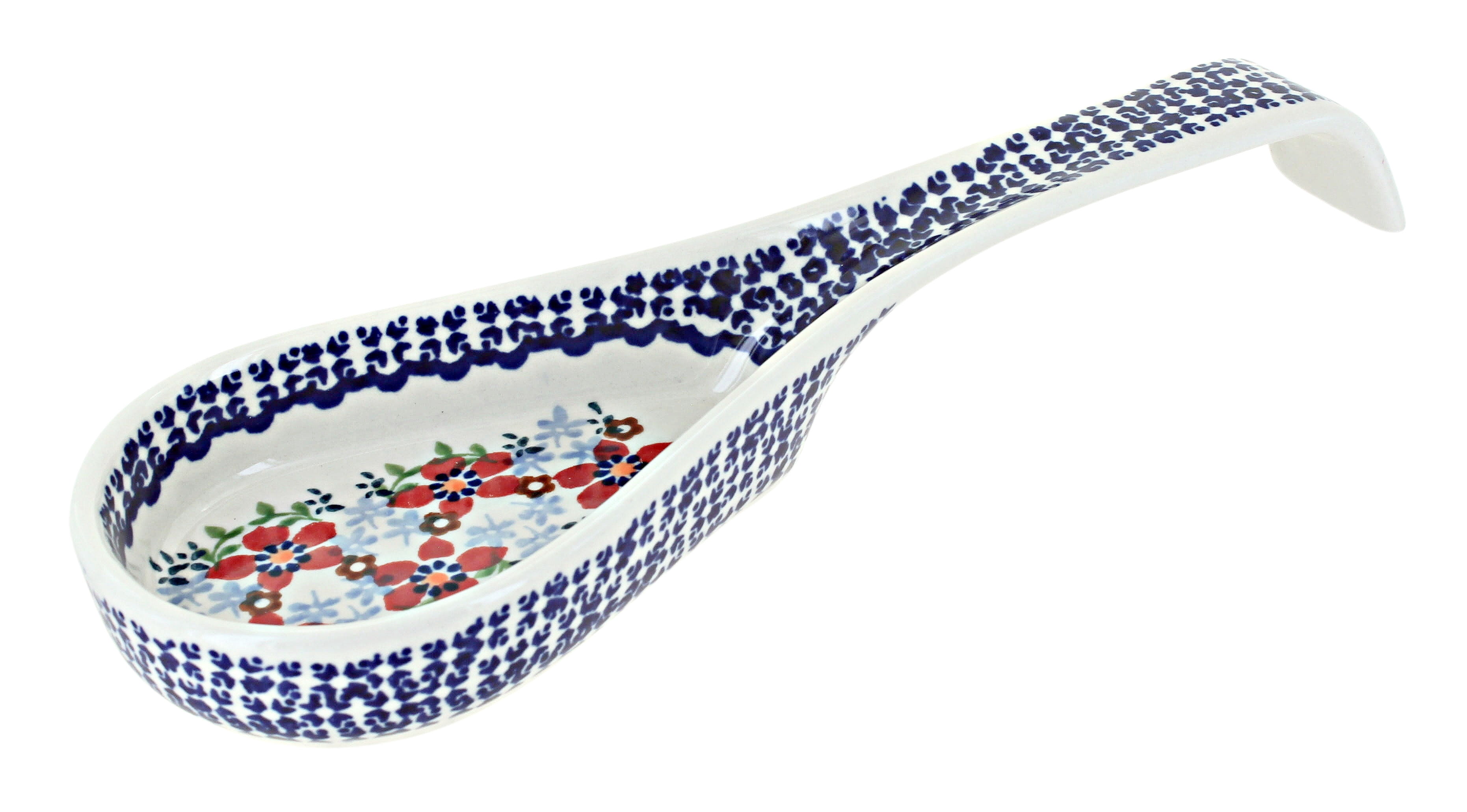 Polish Pottery Garden Bouquet Spoon Rest - Handmade Ceramic 5" X 3.5" Kitchen Accessory