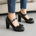thumbnail image 3 of SACFOF Women's Sequins Glitter Mary Jane Shoes Shine Sparkly Vintage Chunky High Block Heel Women Pumps with Bow and Ankle Strap Rockabilly Cosplay Kawaii Marriage Mary Jane Dress Pumps, 3 of 6