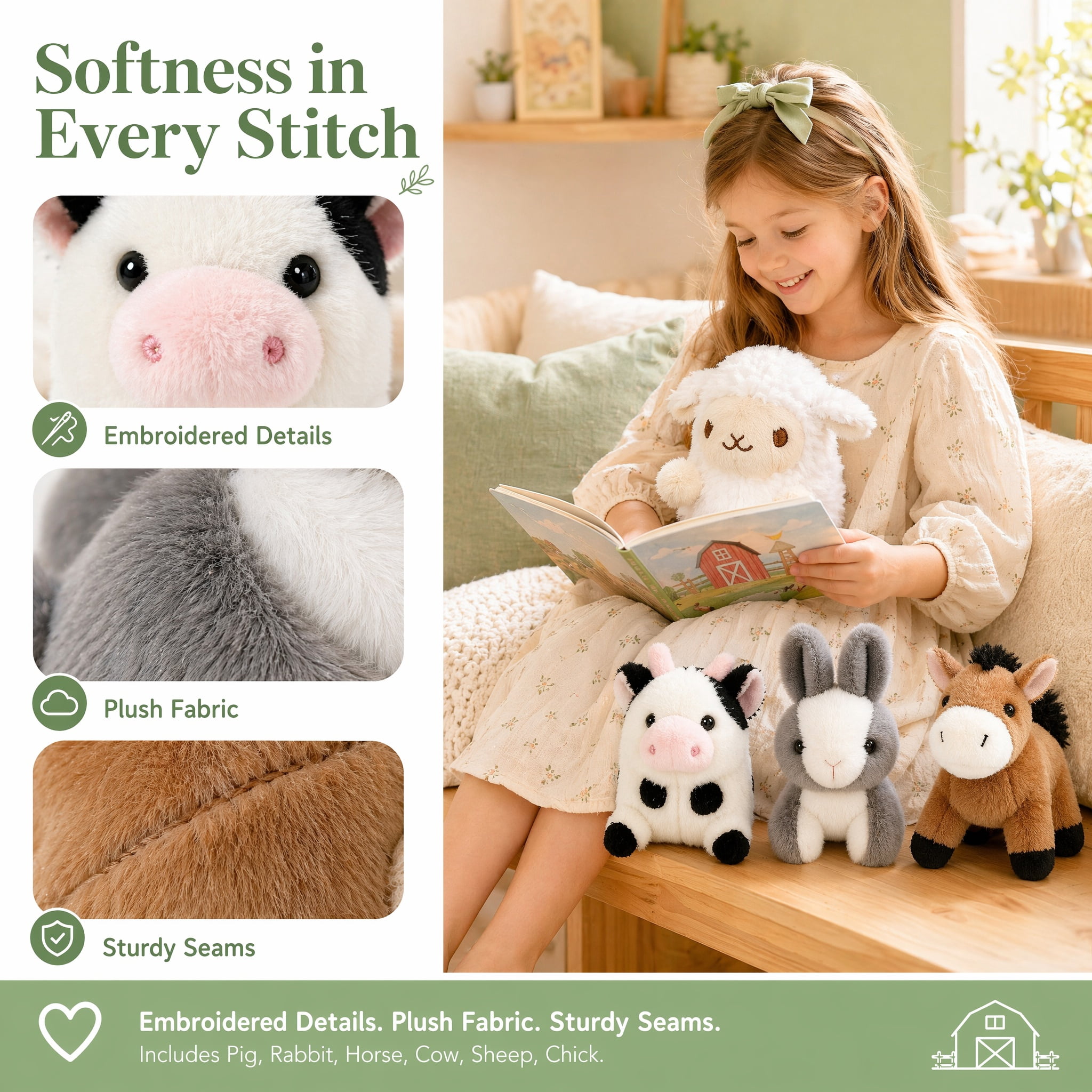 12pcs Farm Animal Toy, Cute Plush Lamb, Chick, Piglet, Cow, Perfect for Animal Themed Party, Student Achievement Award, Ideal Christmas and Halloween Birthday Gift