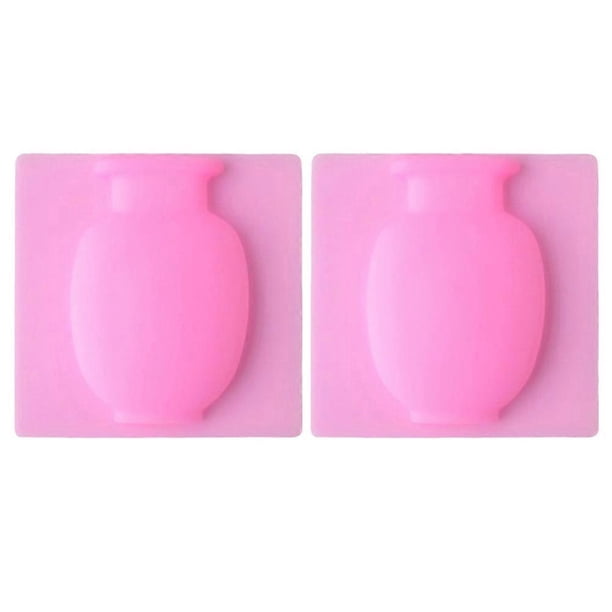 2pcs Punch Free Silicone Fridge Sticker Creative Flower Vase Reusable Washable Refrigerator Gift Home Decor (Pink)