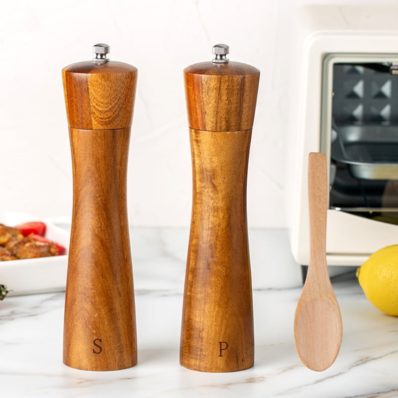 3 pcs Pepper Grinder Solid Wood Manual with Strong Adjustable Ceramic Core Home