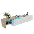 thumbnail image 3 of Modern TV cabinet practical storage space, wood look, glass shelves, LED lighting,high-gloss white, 3 of 9