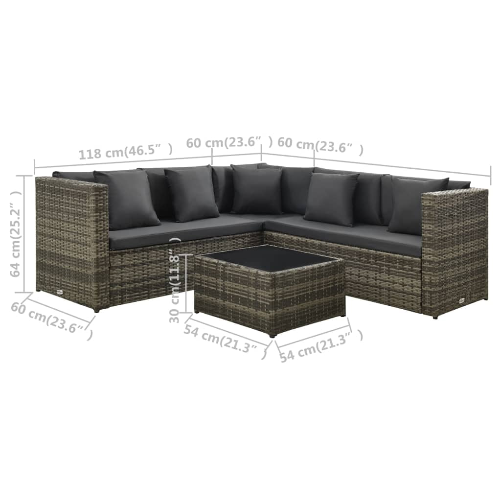 Loewten 4 Piece Patio Lounge Set with Cushions Poly Rattan Gray -