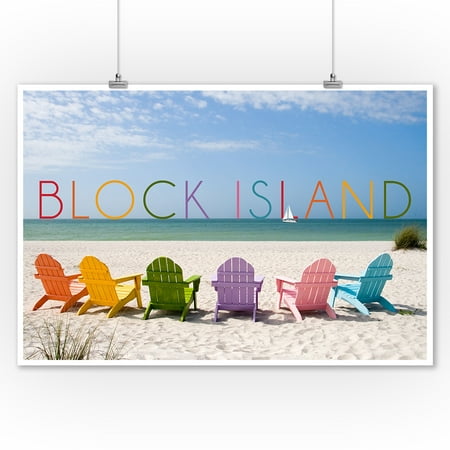 Block Island, Rhode Island - Colorful Beach Chairs - Lantern Press Photography (9x12 Art Print, Wall Decor Travel