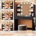 thumbnail image 3 of makeapile Small Vanity Desk with Mirror and Power Outlet, Featuring Three Adjustable Light Colors Each with 10 Brightness Levels. Space-saving Design For Small Areas. Black., 3 of 9