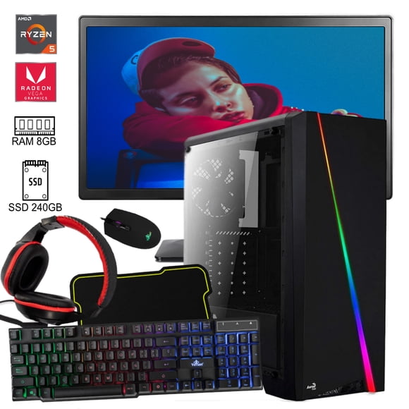 PC gamer Ryzen 5 5600G AMD  RAM 8GB SSD 240GB monitor 19" 500W 80+ kit gamer