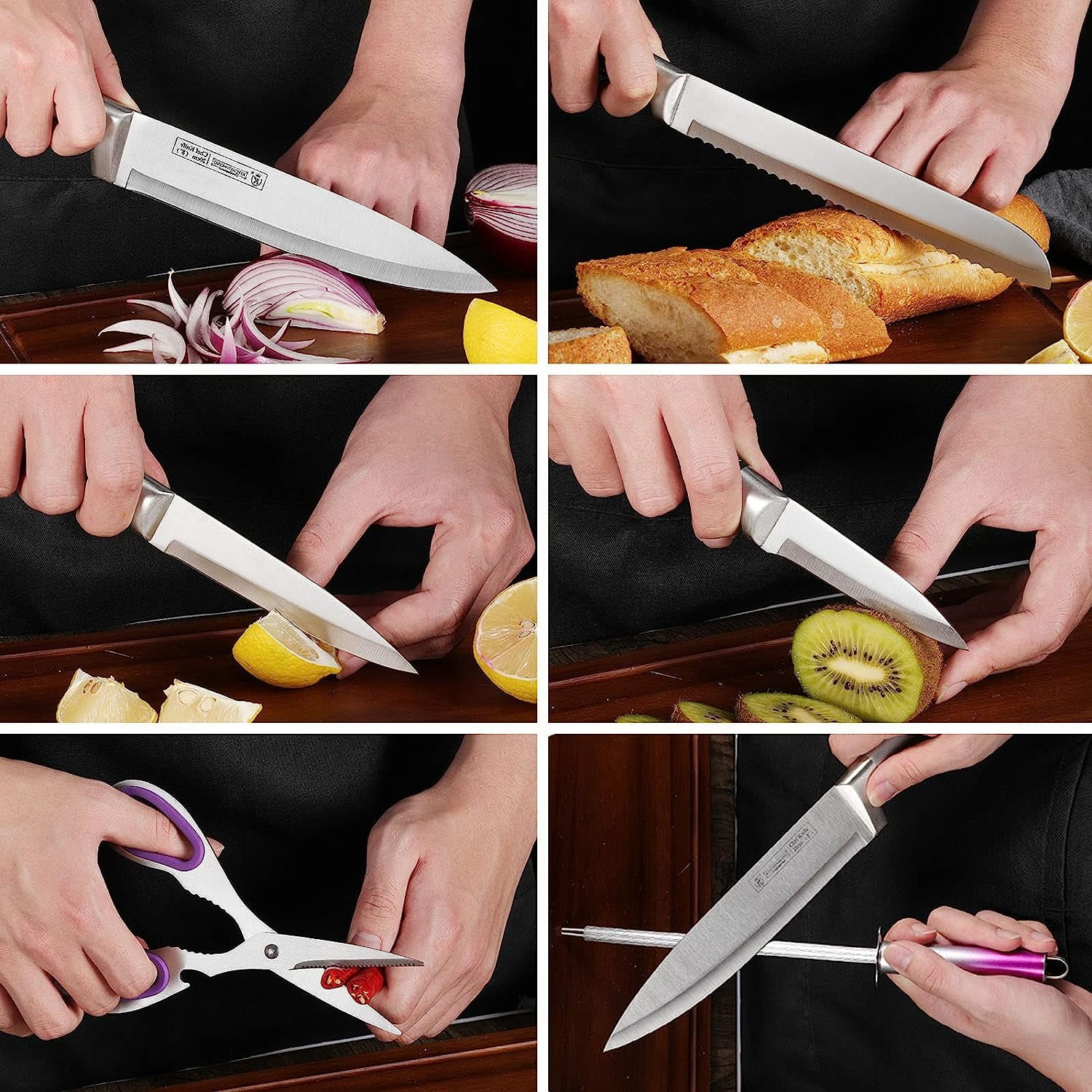 Dot Pet Purple Gradient Handle Stainless Steel Kitchen Knife Set, 9-Piece