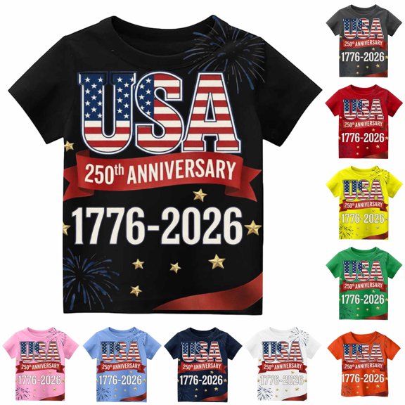 WERYOUNG Boy's 250th Anniversary Patriotic T Shirts Kids Short Sleeve Crewneck Stars And Stripes Print Tees Boys 4th Of July USA Festival T-Shirts Comfortable Top 1-2 Years