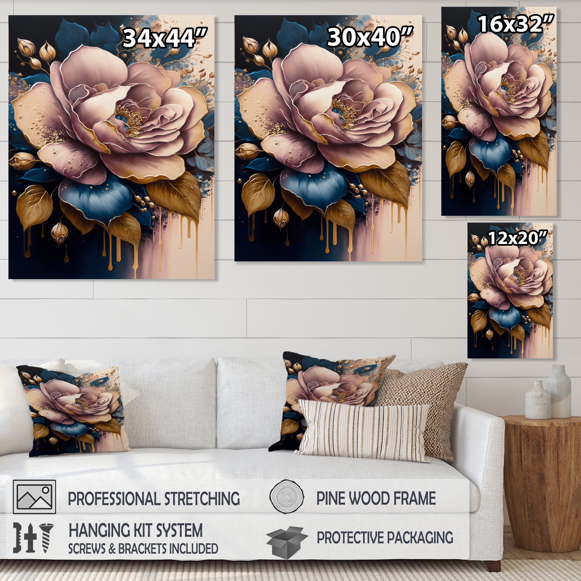 Designart Decadent Pink And Blue Roses I Canvas Wall Art