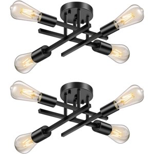 Pynsseu 4-Light Semi Flush Mount Ceiling Fixture, Black