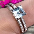 thumbnail image 4 of 1.50 Carat Asscher Cut Aquamarine Engagement Ring Set 10k White Gold Stacking Matching Wedding Band, 4 of 5