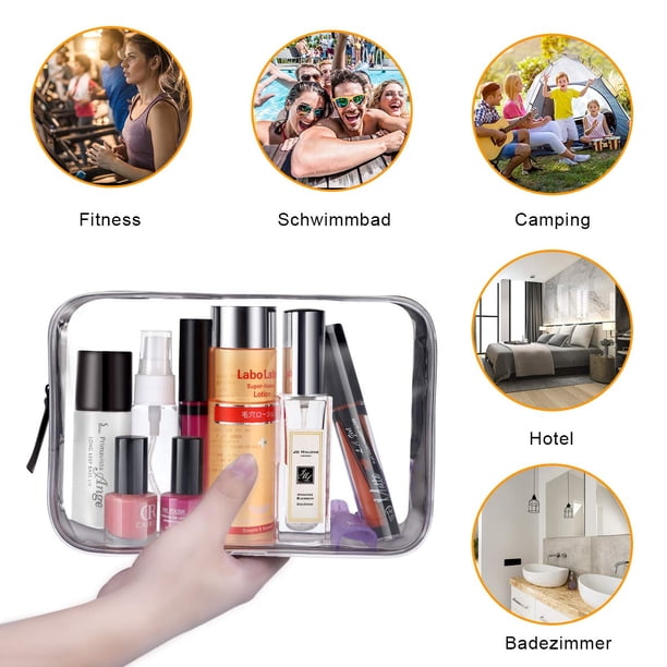 Neceser de 3 piezas Neceser transparente Neceser impermeable de PVC Neceser Conjunto de neceser de viaje Conjunto de neceser de maquillaje transparente para hombres, mujeres, niños, familia Ormromra JPXSD-59