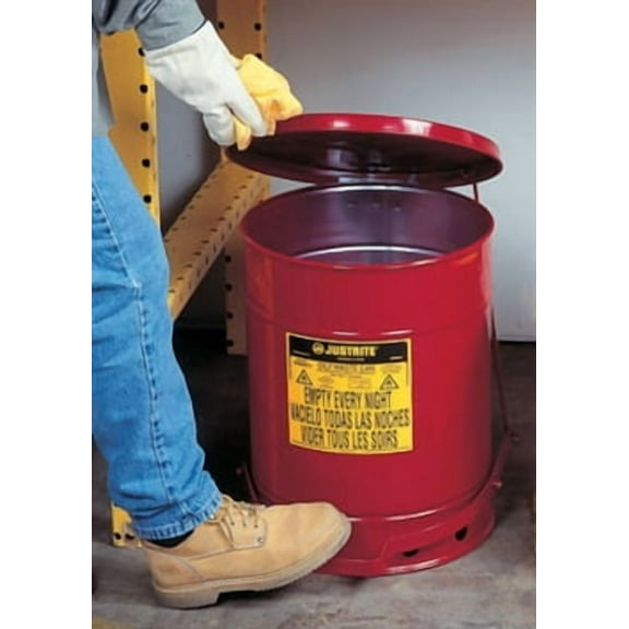 Justrite 10 gallon Oily Waste Can with Foot Operated Cover, Yellow