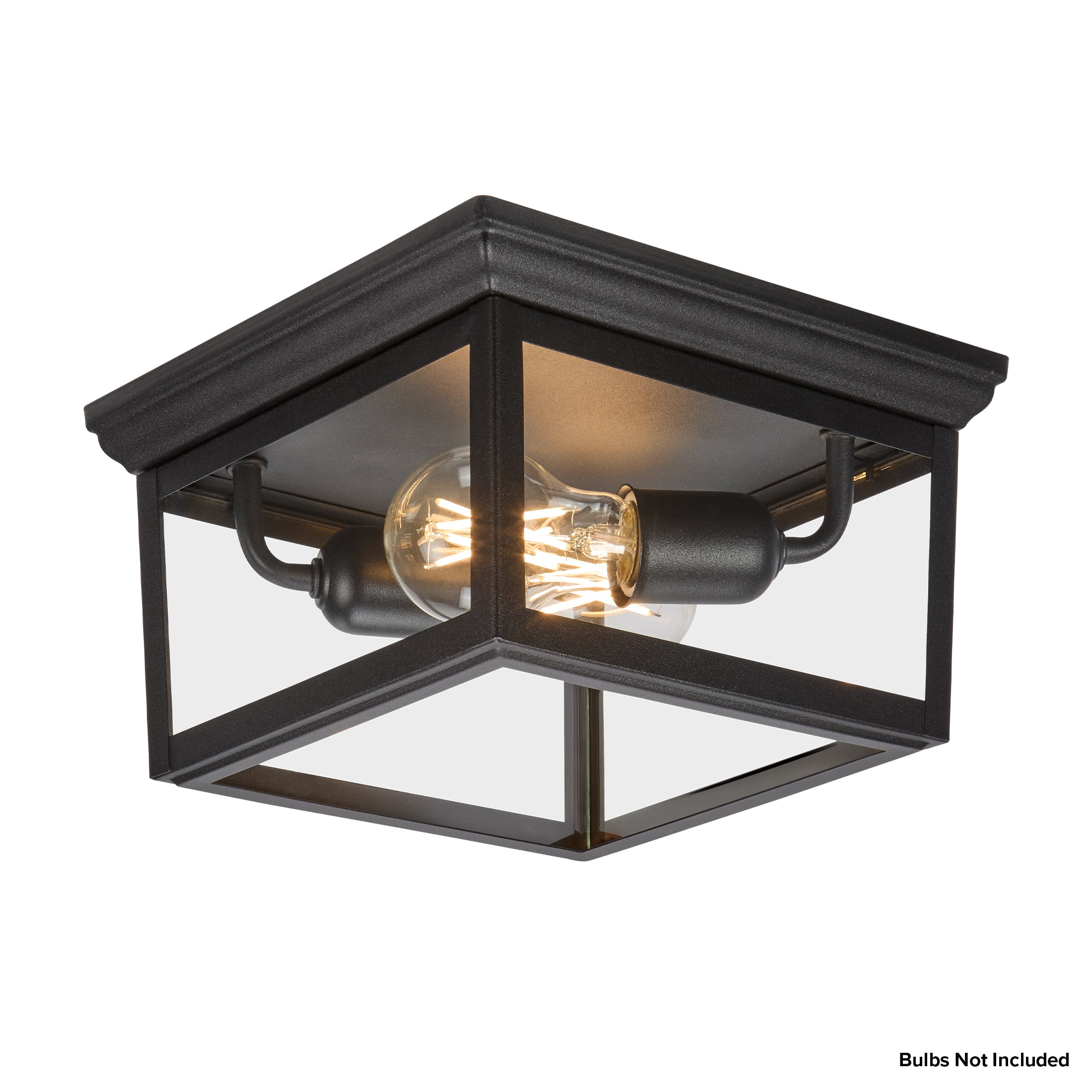 Maxxima 9 in. Outdoor / Indoor Flush Mount Ceiling Light Fixture, Black Porch Light w/ Clear Glass, Bulbs Not Included