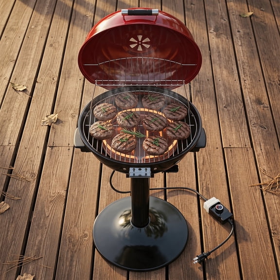 1600W Electric BBQ Grill with Stand, Double Layer Portable Indoor & Outdoor Barbecue Grill, Red