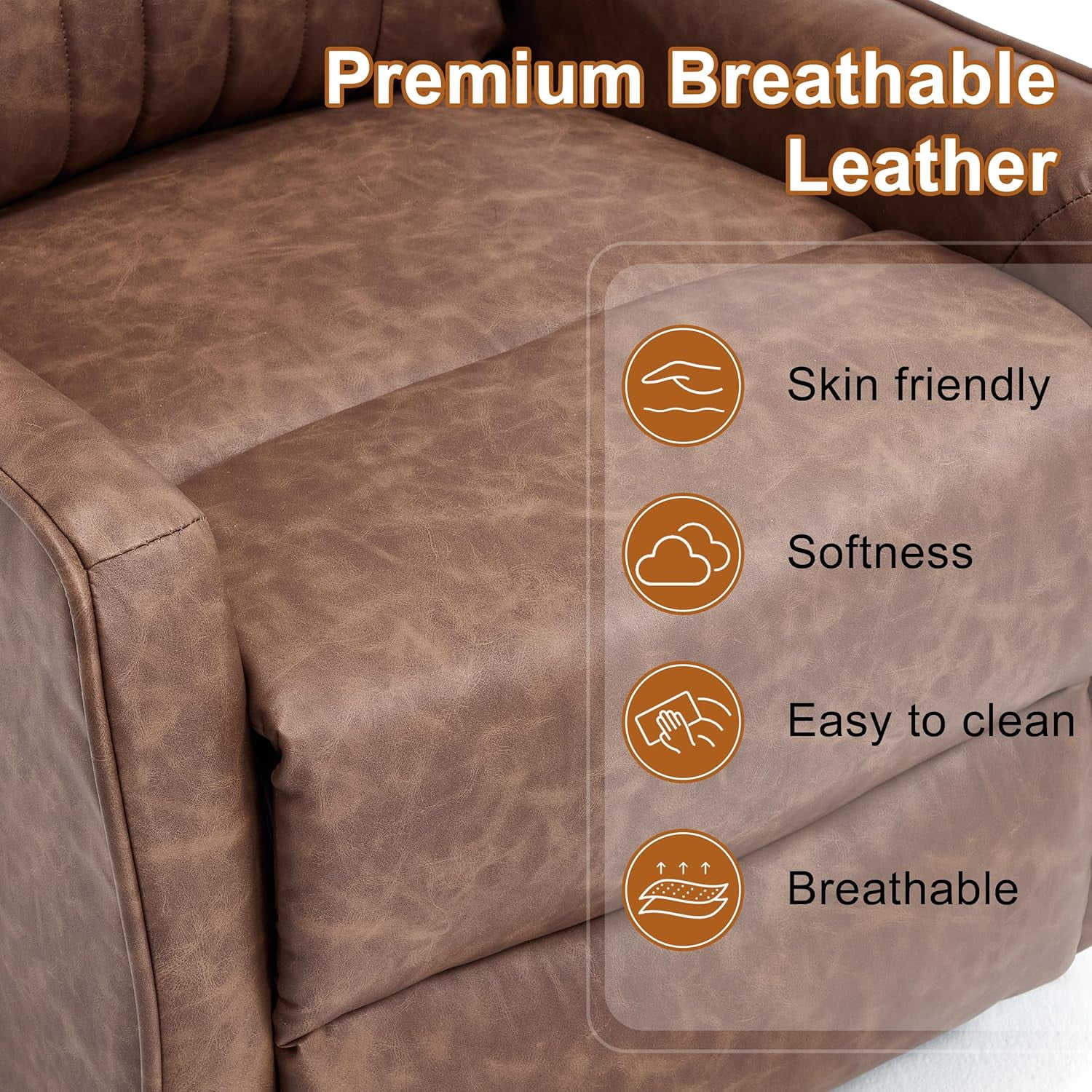 AENKYO Swivel Recliner Chair, Manual Rocking Massage Chair with Heat for Adults, for Living Room,Tan Faux Leather