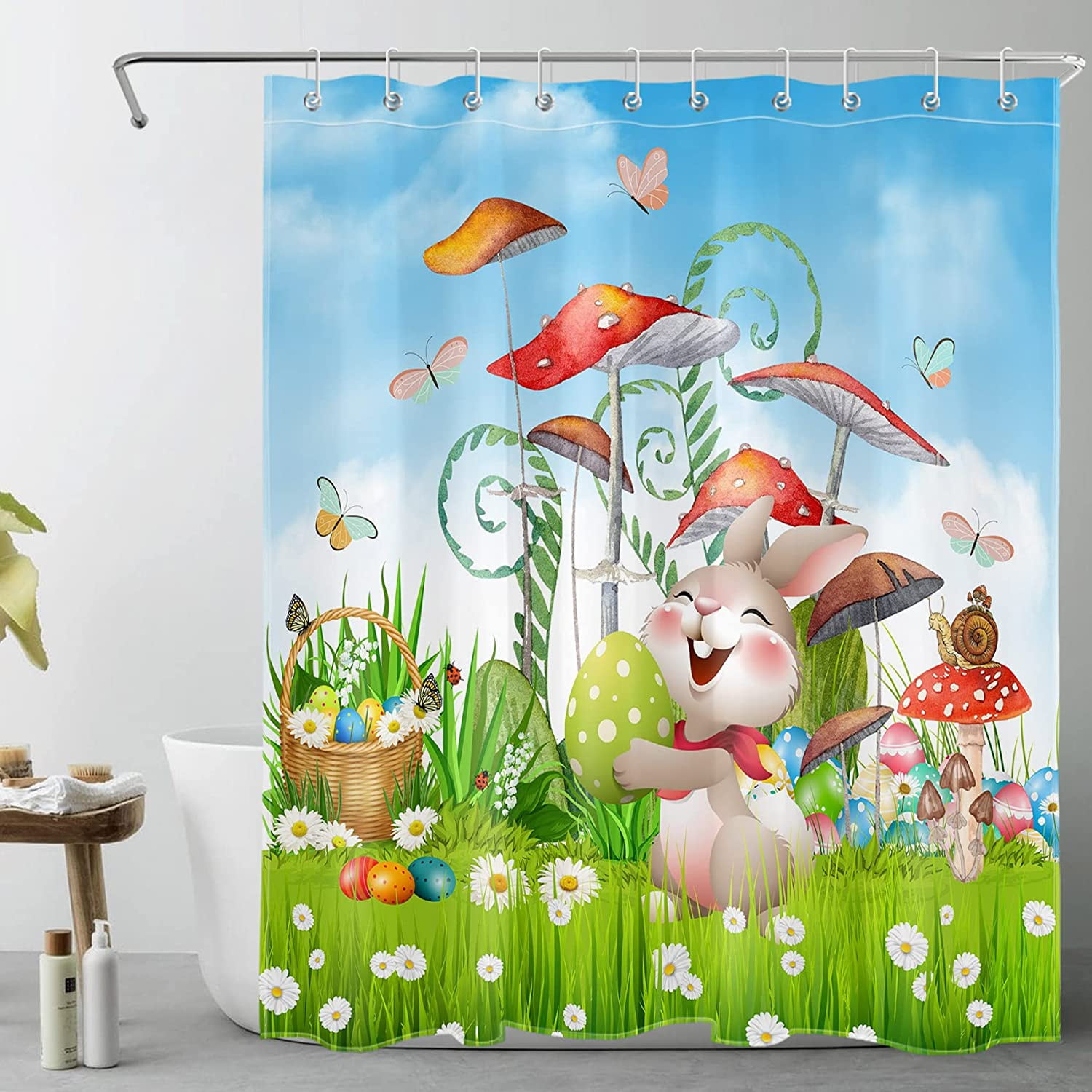 Sonernt Easter Shower Curtain, Spring Plant Floral and Colorful