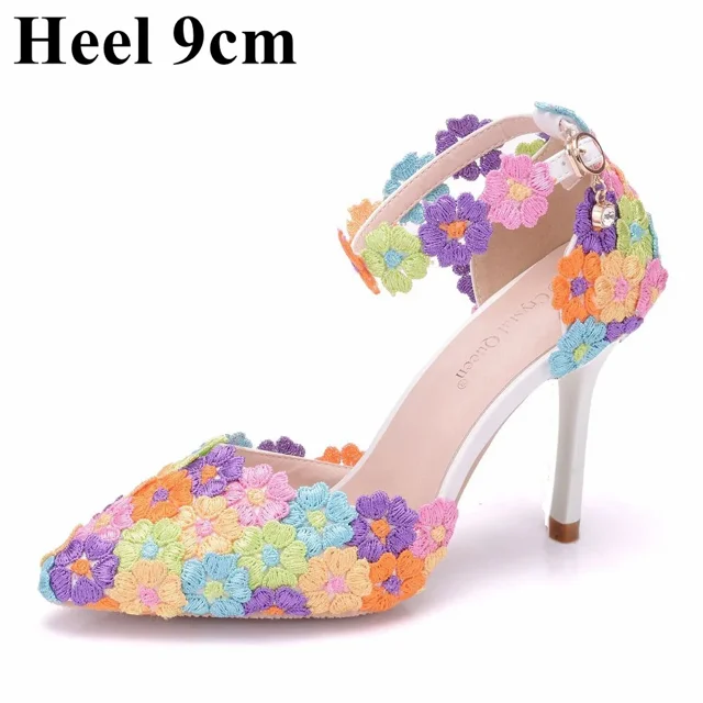 XIHAHA moda chica tacones altos mujer puntiagudos encaje Rhinestone zapato de boda nupcial vestido fino versátil mujeres sandalias zapatos