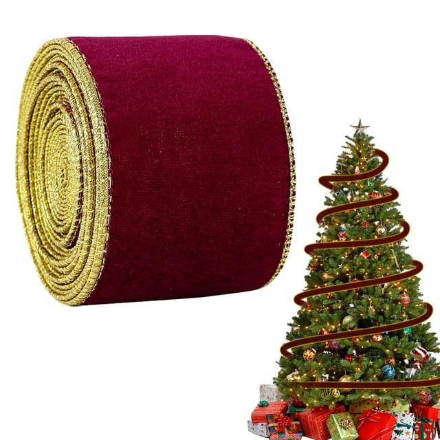 Velvet Christmas Wired Ribbon, Double Sided Velvet Ribbon for Christmas Tree Wreaths Gift Wrapping Bows Gralands Home Decor Crafts, 1 Roll, 2.48 In x2.19 Yard