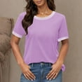 thumbnail image 2 of Women's Summer Short Sleeve T-shirts Stripes Colorblock Plain Tshirts Crew Neck Casual Tunic Tops Loose Fit (XL, Purple), 2 of 7