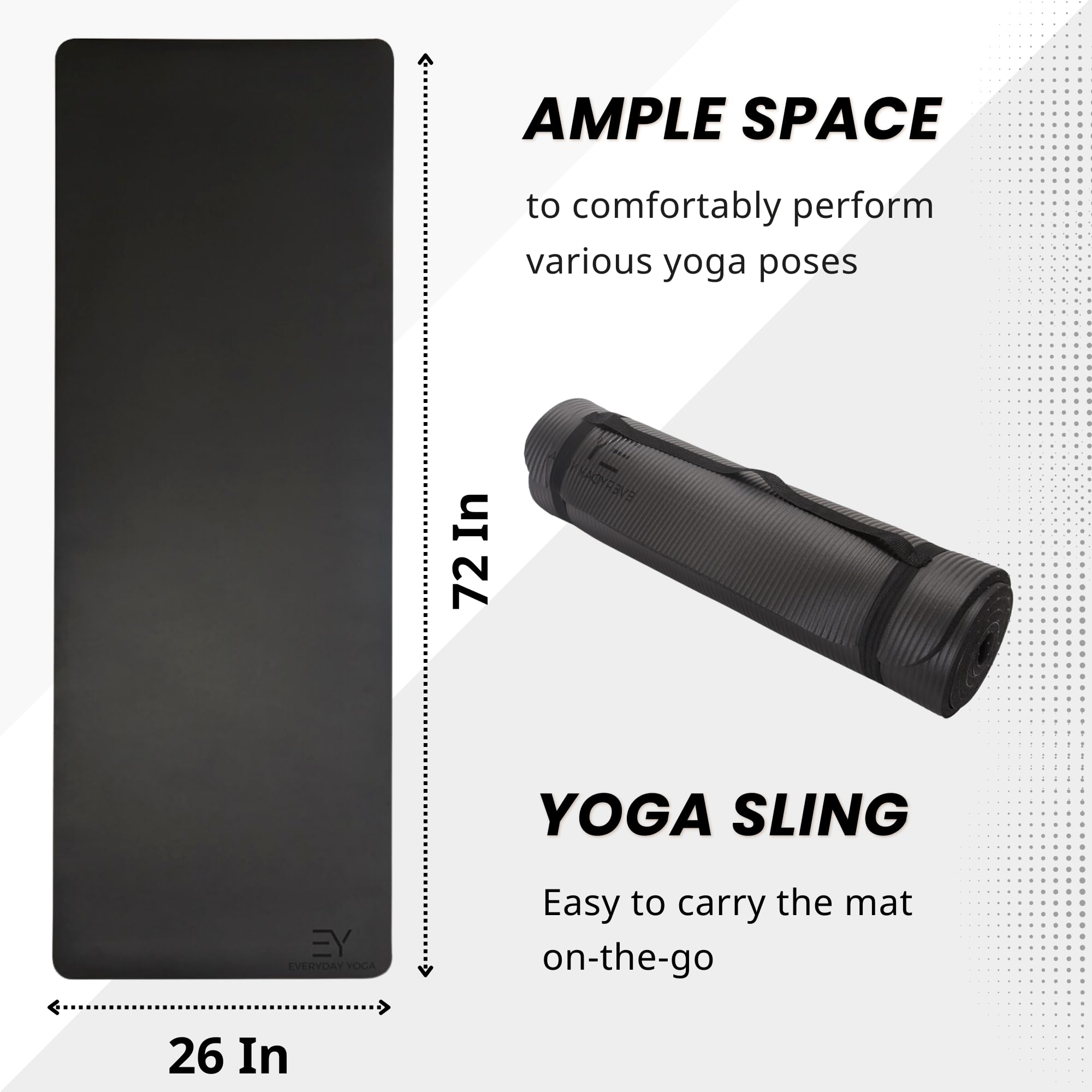 Everyday Yoga Fitness Mat, Premium Thick Material, 6ft, Vertical Pattern, Includes Strap