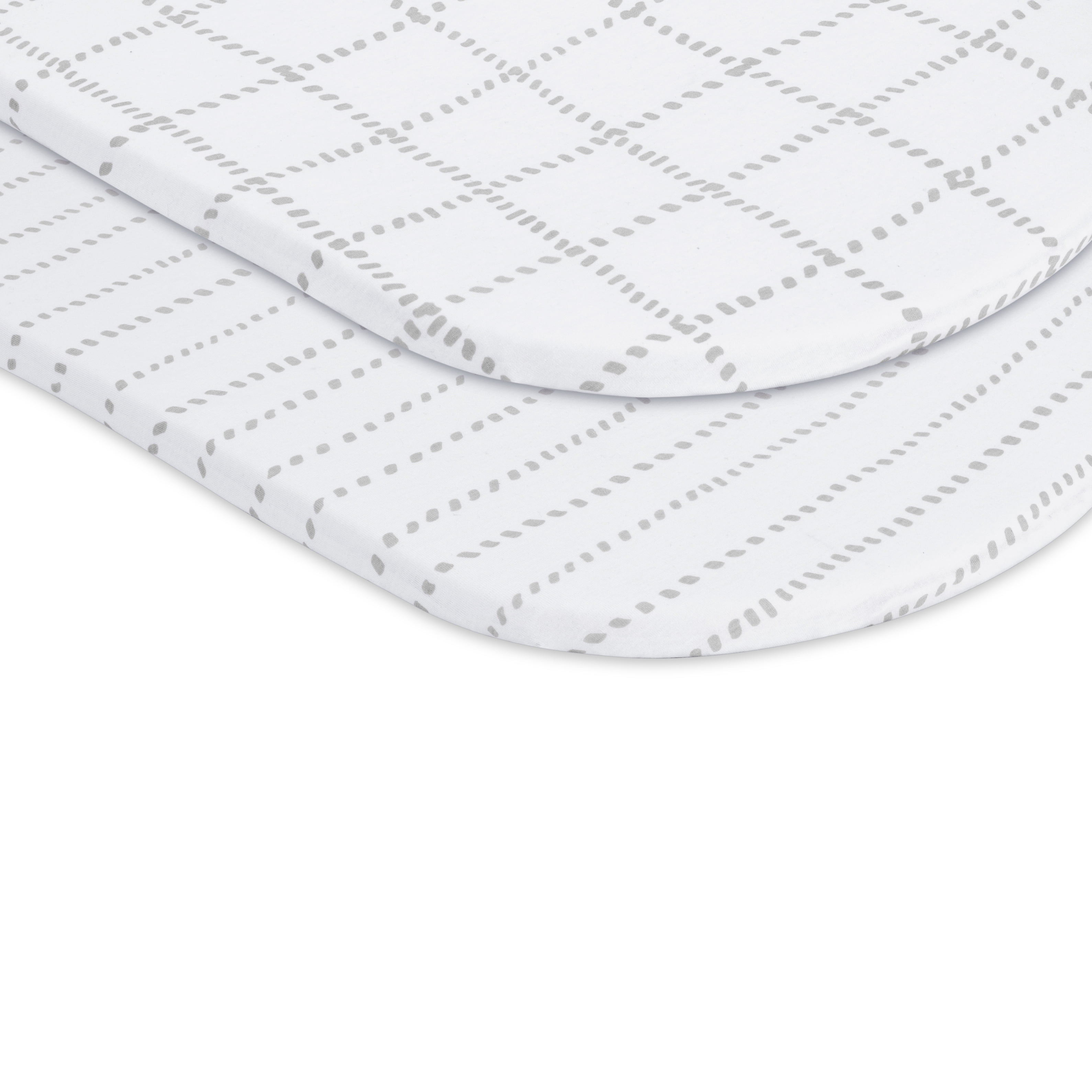 Petit Classics, 2 Pack Bassinet Sheets, 100% Cotton - Grey Dotted Stripes and Grey Grid Lines