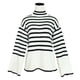 thumbnail image 5 of Chaqueta tipo suéter de punto con cuello alto y abertura a rayas para mujer de otoño e invierno, 5 of 5