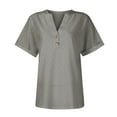 thumbnail image 4 of Womens Blouse Plus Size Short Sleeved Button V-neck Casual Solid Color T-shirt Gray XXXXXL,Tops for Women Fall, 4 of 6