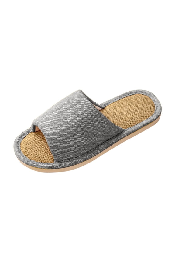 Home Slippers for Men Flax Materials Summer Shoes Breathable Soft Flat Heel Non-Slip Trendy Men's Slippers Open Toe Vacation Shoes Gray 40