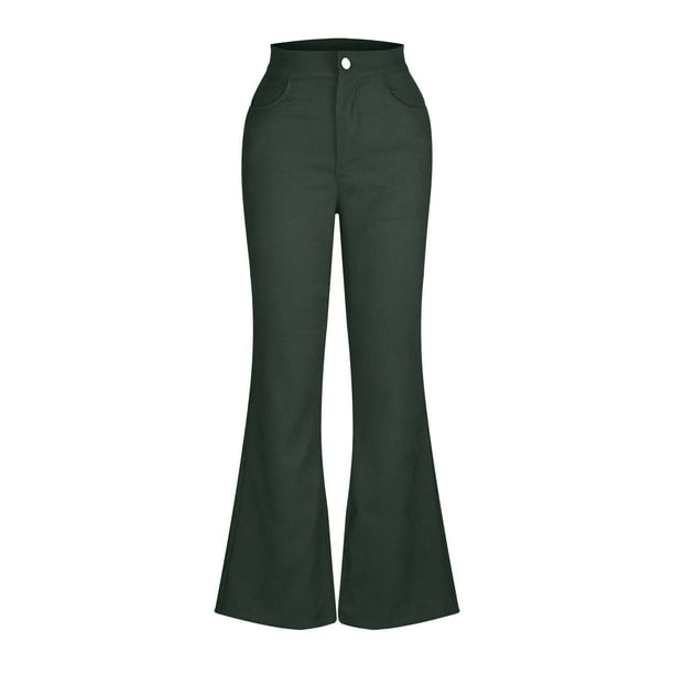 Women Corduroy Flared Pants Solid Color Casual Loose Fit Stretch High Waist Bootcut Bell Bottom Trousers Streetwear
