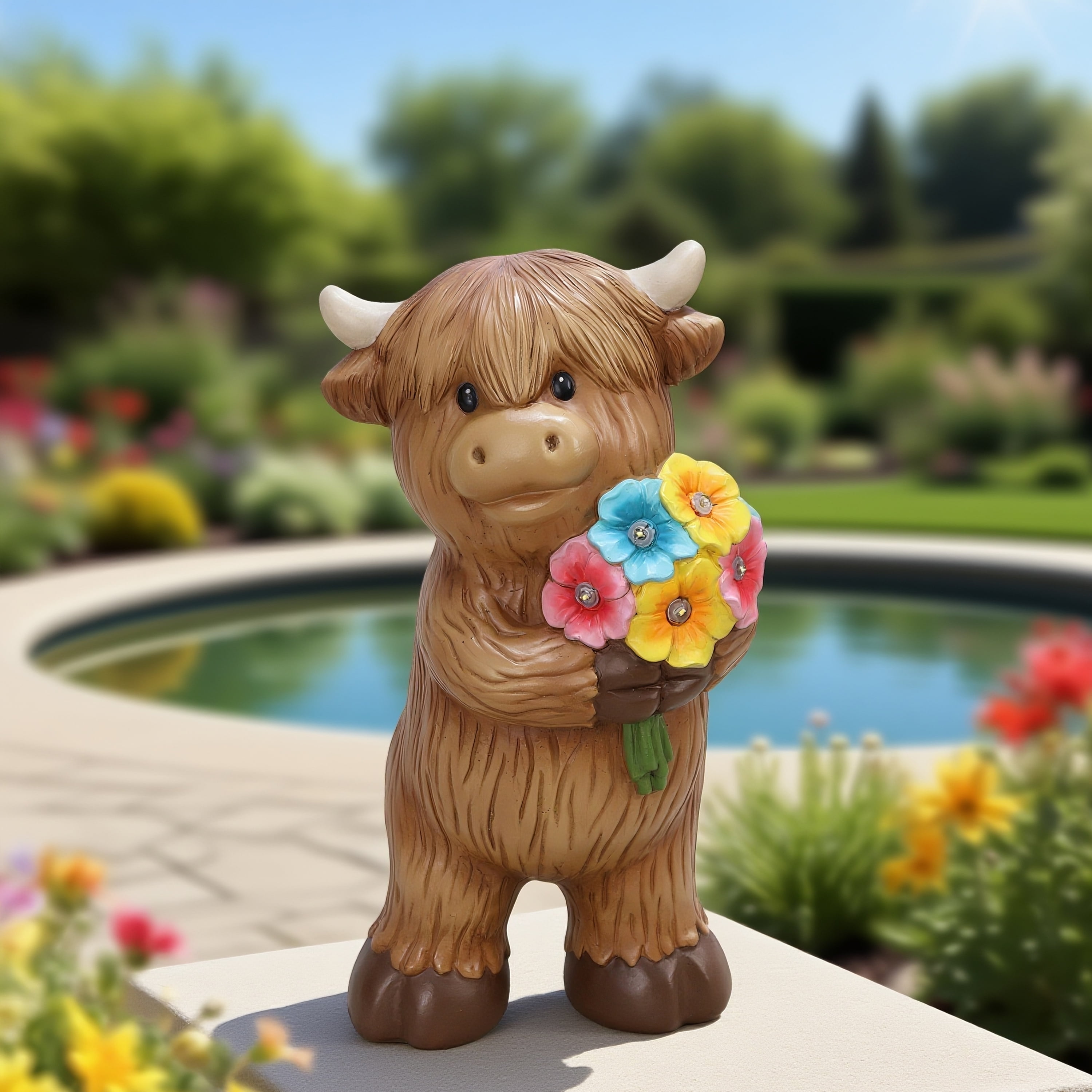 Mainstays Outdoor Solar Highland Cow Statue 5.75 in L x 4.75 in W x 10.75 in H