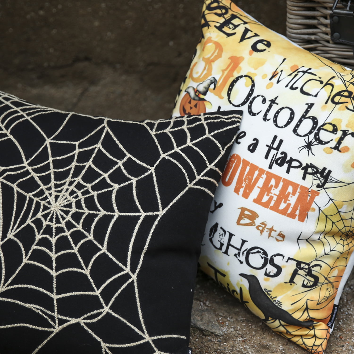 Indoor/Outdoor Halloween Spider Web Cotton Throw Pillow