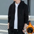 thumbnail image 3 of Men Solid Color Jacket Spring Autumn Men Coat Hooded Drawstring Zipper Closure Solid Color Elastic Cuffs Loose Sport Coat Thick Plush for Various, 3 of 8