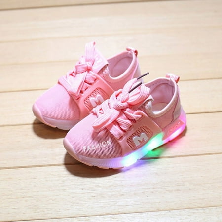 

PENDANE Children Baby Girls & Boys Letter Crystal LED Light Luminous Running Sport Shoes Little Ones Flashing Lace-Ups Toddlers Light-Up Lace-Ups Girl s Sneakers Deals Savings(Pink 25)