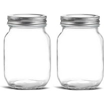 Glass Regular Mouth Mason Jars, 16 oz Clear Glass Jars with Silver Metal Lids ( 2-PACK)